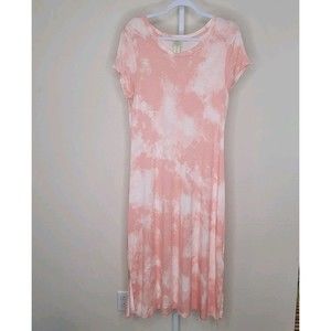Telluride Clothing Company Coral Pink & White Tie Dye Midi Dress Size Large